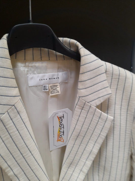 ZARA WOMAN giacca bianca a righe azzurre