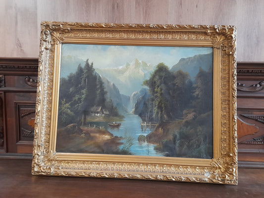 QUADRO paesaggio alpino sul fiume