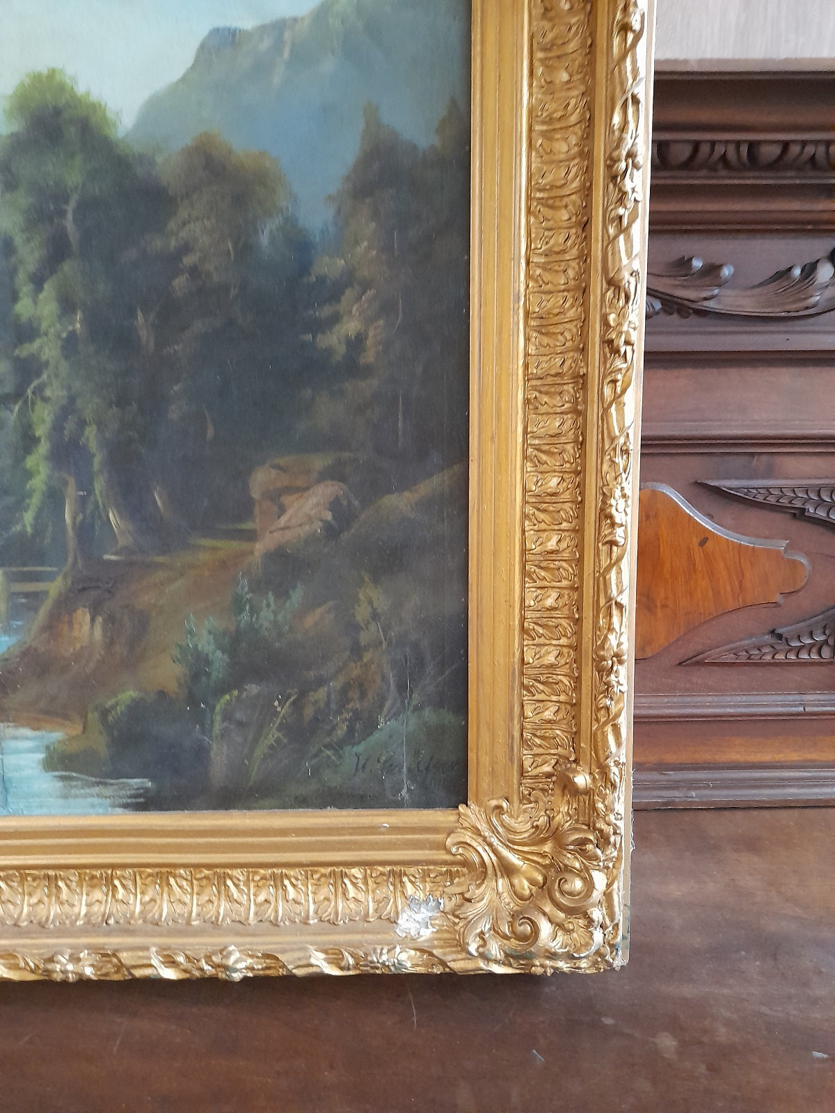 QUADRO paesaggio alpino sul fiume