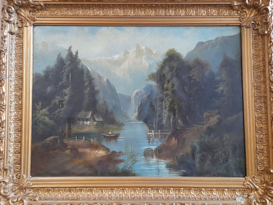 QUADRO paesaggio alpino sul fiume