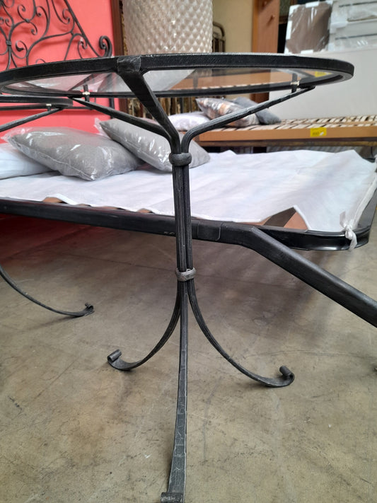 COMODINO ferro battuto e vetro