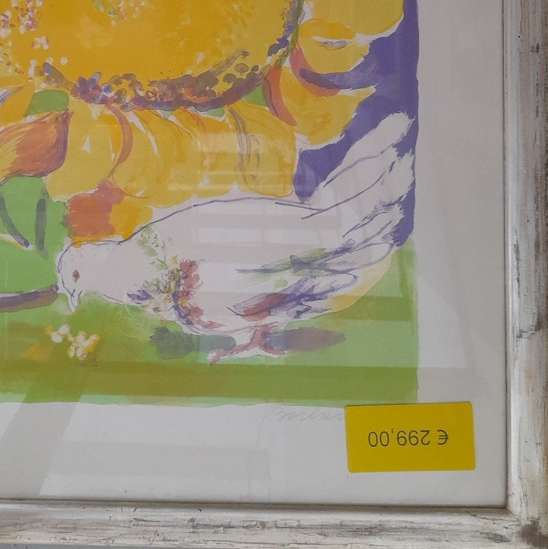 QUADRO Colombe e girasoli