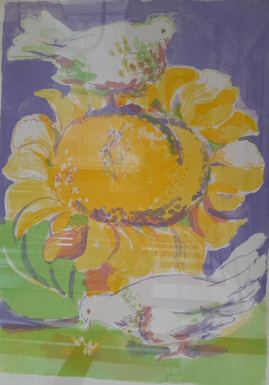 QUADRO Colombe e girasoli