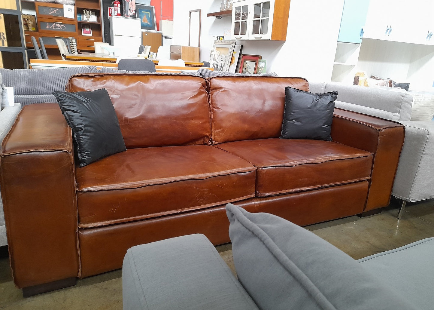 COLONEL - Divano letto a 3 posti marrone in pelle