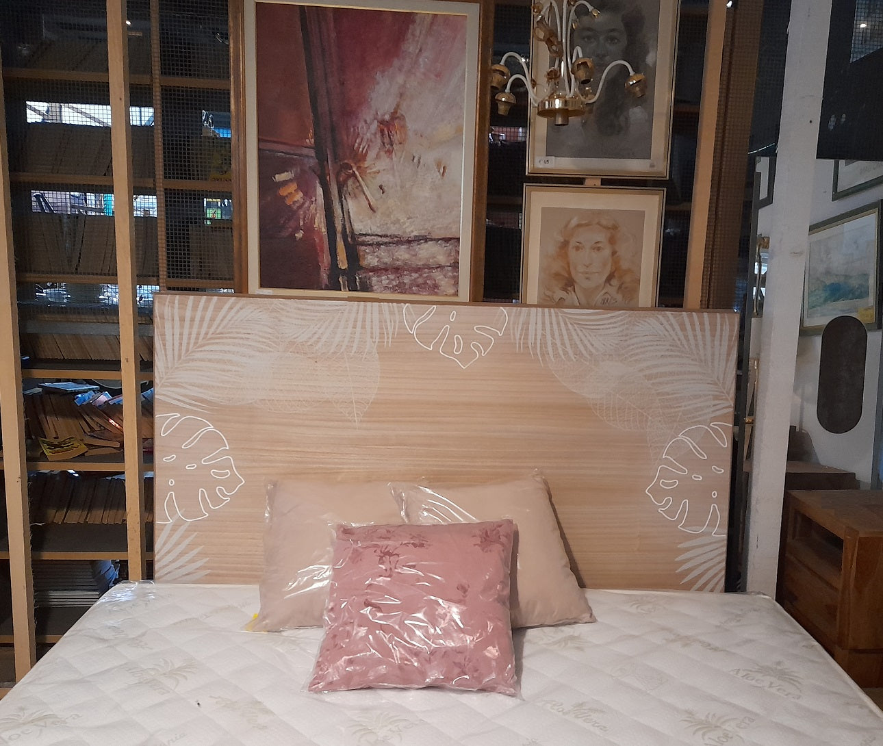 CARACAS - Testata letto in pino con stampa a foglie