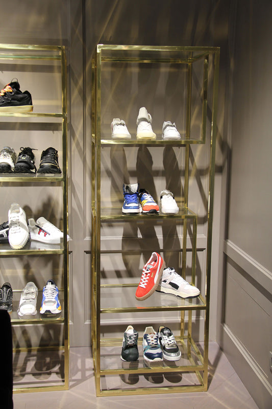 ESPOSITORE oro ripiani vetro 180x60x60