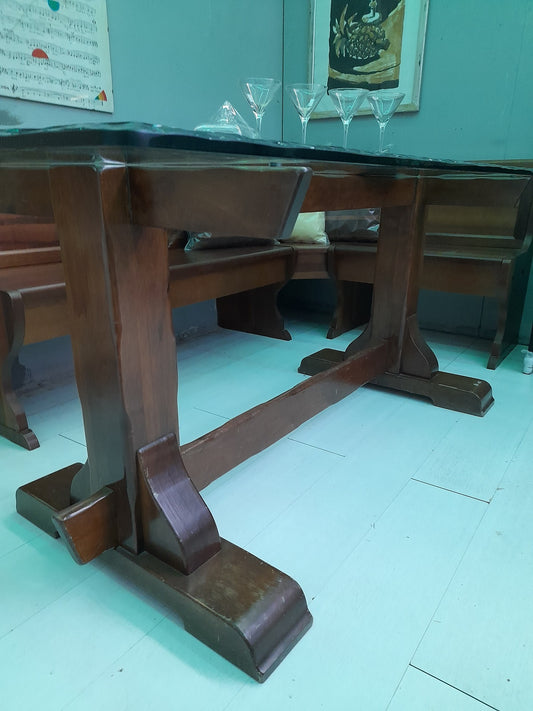 TAVOLO in vetro e legno