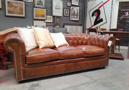 CHESTERFIELD - Divano trasformabile 3 posti in cuoio