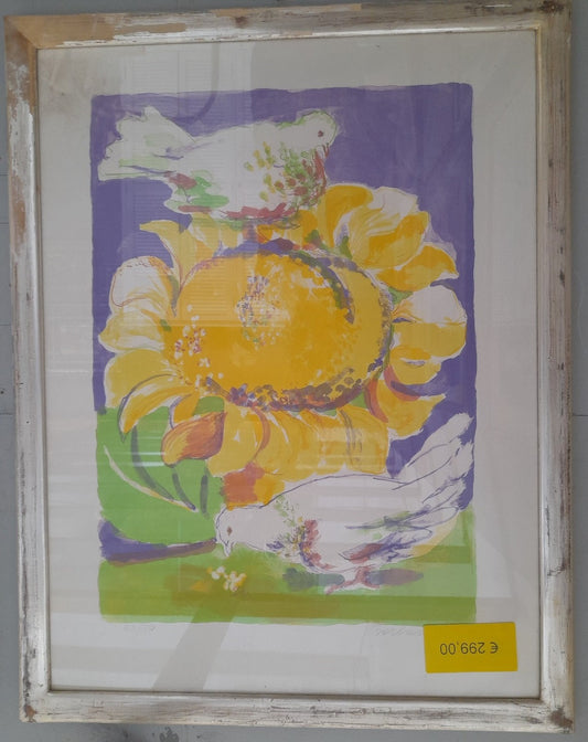 QUADRO Colombe e girasoli