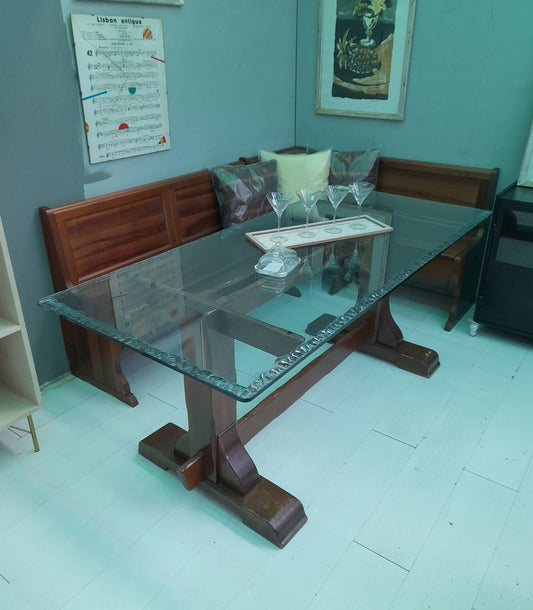 TAVOLO in vetro e legno