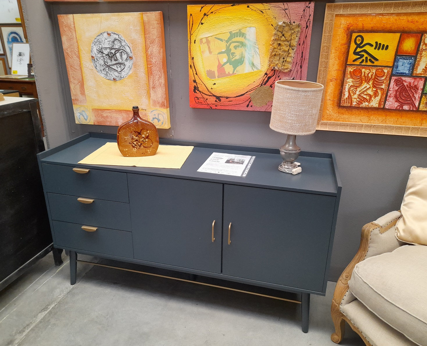 PENELOPE - Credenza a 2 ante e 3 cassetti blu scuro